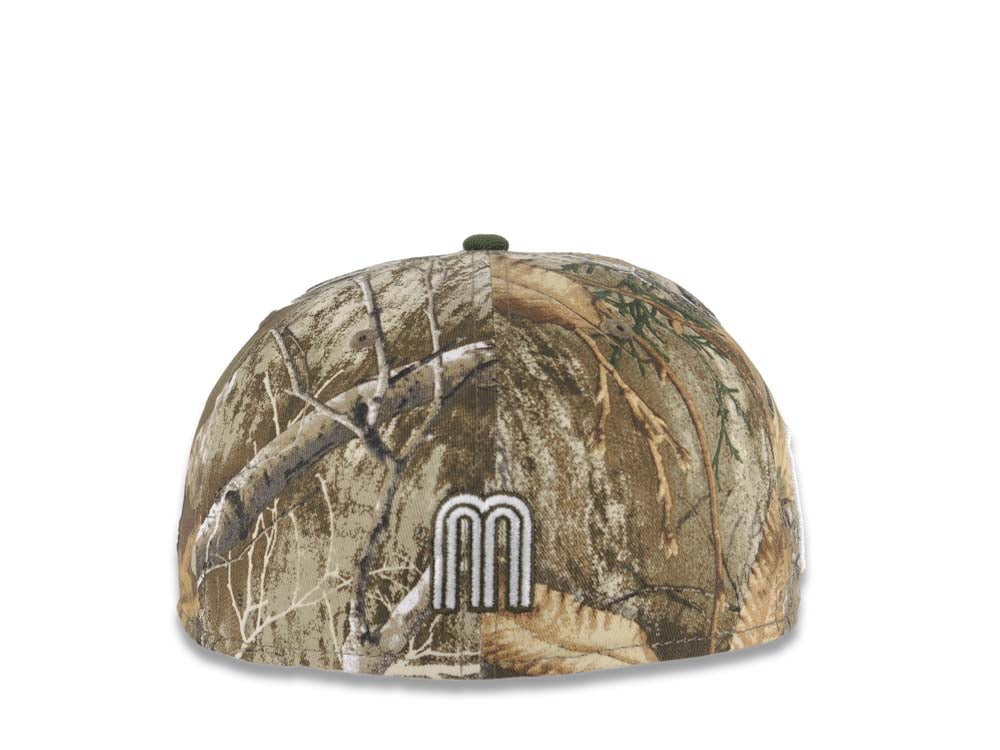 Mexico New Era 59FIFTY 5950 Fitted Cap Hat Real Tree Edge Camo Crown Olive Green Visor White/Olive Green Logo Mexico Flag Side Patch Gray UV