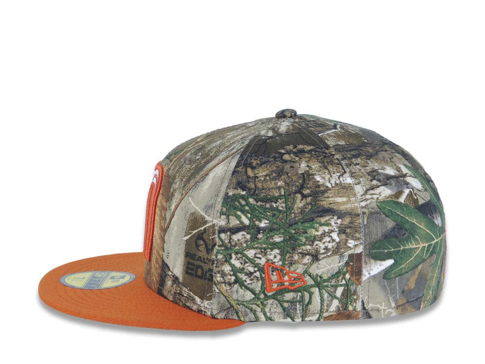 Mexico New Era 59FIFTY 5950 Fitted Cap Hat Real Tree Edge Camo Crown Dark Orange Visor White/Dark Orange Logo Mexico Flag Side Patch Gray UV