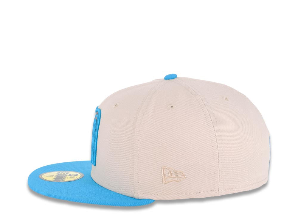 Mexico New Era 59FIFTY 5950 Fitted Cap Hat Stone Crown Blue Visor Metallic Black/Blue Logo Mexico Flag Side Patch Gray UV