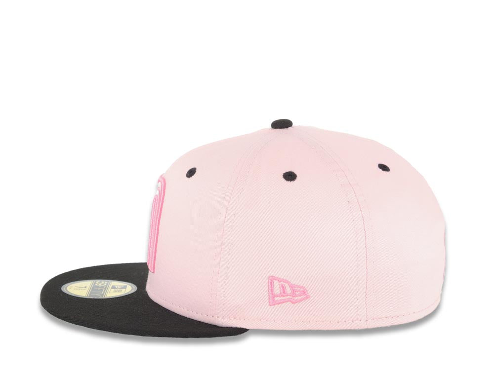 Mexico New Era 59FIFTY 5950 Fitted Cap Hat Pink Crown Black Visor White/Dark Pink Logo Mexico Flag Side Patch Green UV