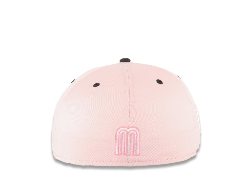 Mexico New Era 59FIFTY 5950 Fitted Cap Hat Pink Crown Black Visor White/Dark Pink Logo Mexico Flag Side Patch Green UV