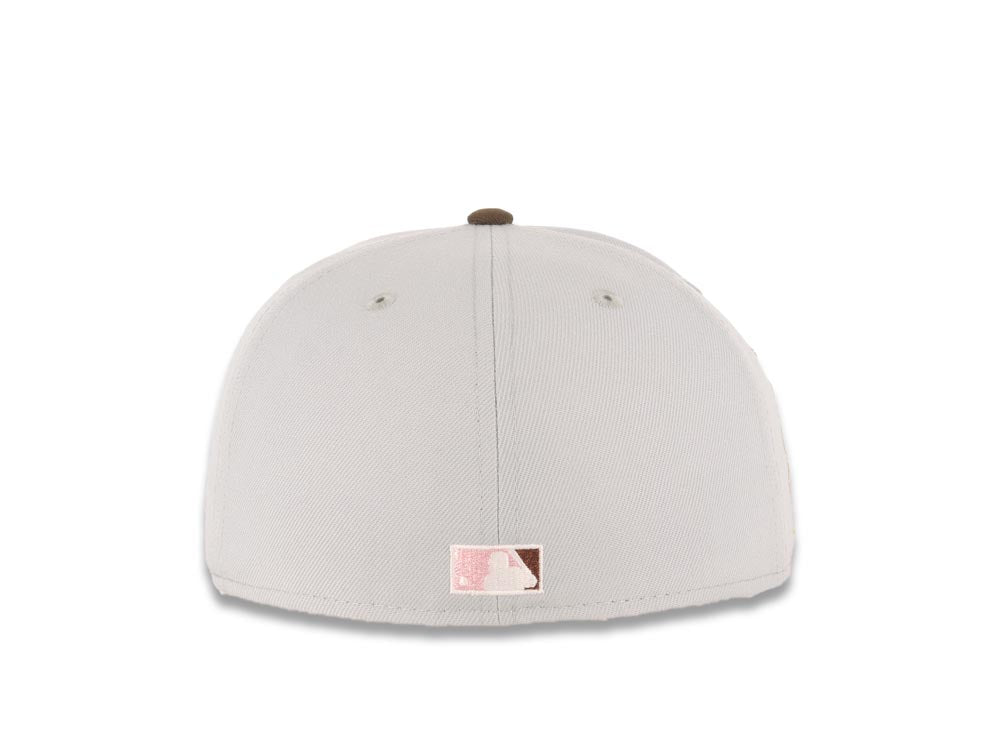 San Diego Padres New Era MLB 59FIFTY 5950 Fitted Cap Hat Gray Crown Brown Visor Glow White/Pink Logo Catching Friar Side Patch Pink UV