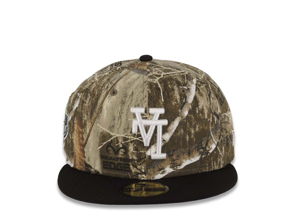 Los Angeles Dodgers New Era MLB 59FIFTY 5950 Fitted Cap Hat Real Tree Edge Como Crown Black Visor White Upside Down Logo 40th Anniversary Side Patch