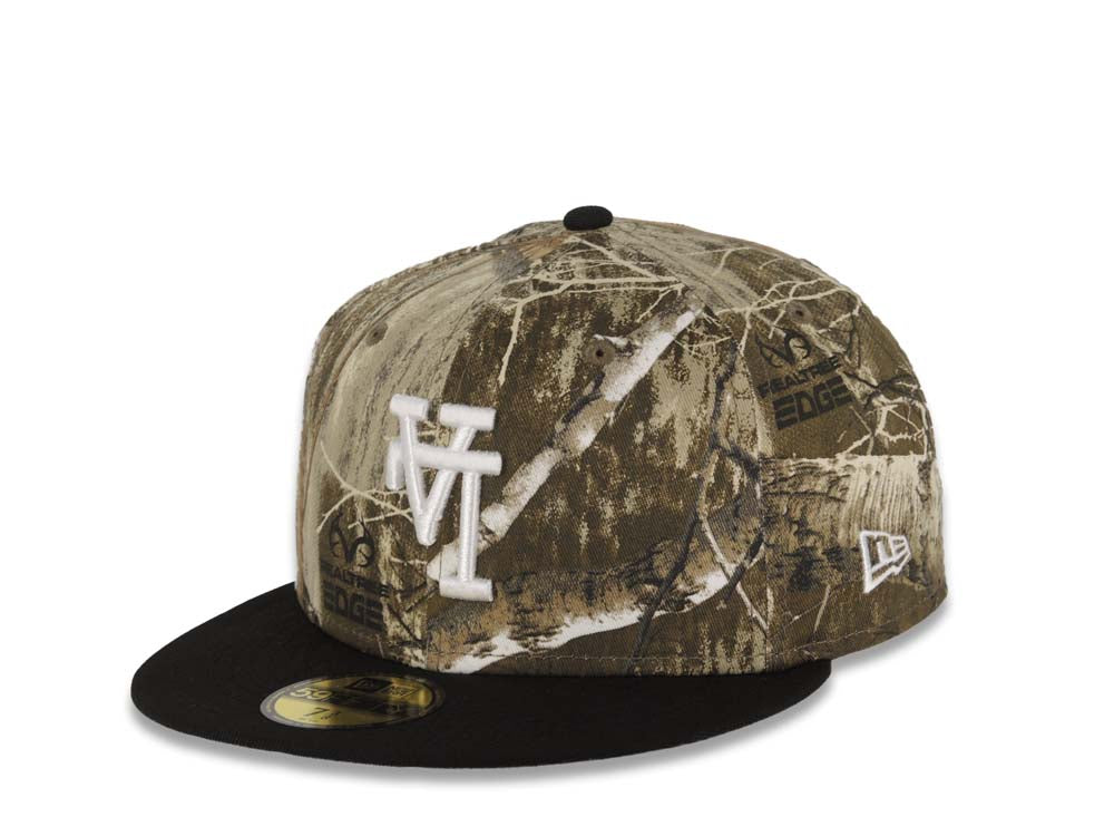 Los Angeles Dodgers New Era MLB 59FIFTY 5950 Fitted Cap Hat Real Tree Edge Como Crown Black Visor White Upside Down Logo 40th Anniversary Side Patch