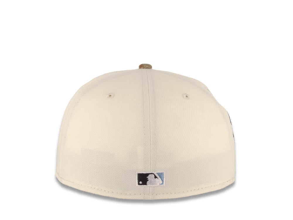 San Diego Padres New Era MLB 59FIFTY 5950 Fitted Cap Hat Cream Crown Real Tree Edge Camo Visor Sky Blue/Black P Logo 25th Anniversary Side Patch