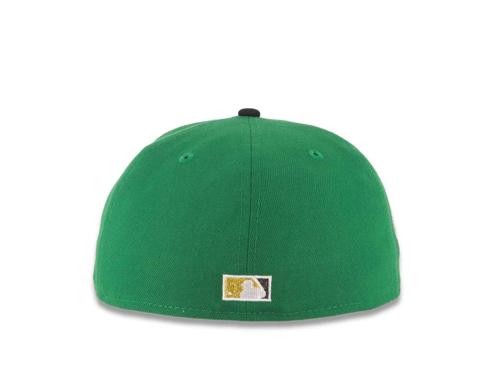 San Diego Padres New Era MLB 59FIFTY 5950 Fitted Cap Hat Green Crown Black Visor Metallic Green/Gold Waving Friar Logo 40th Anniversary Side Patch