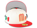Mexico New Era 59FIFTY 5950 Fitted Cap Hat Cream Crown Red Visor Red/Metallic Gold Logo with Rose Mexico Flag Side Patch Gray UV