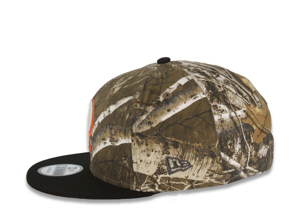 San Diego Padres New Era MLB 9FIFTY 950 Snapback Cap Hat Real Tree Edge Camo Crown Black Visor Glow White Orange Logo 50th Anniversary Side Patch