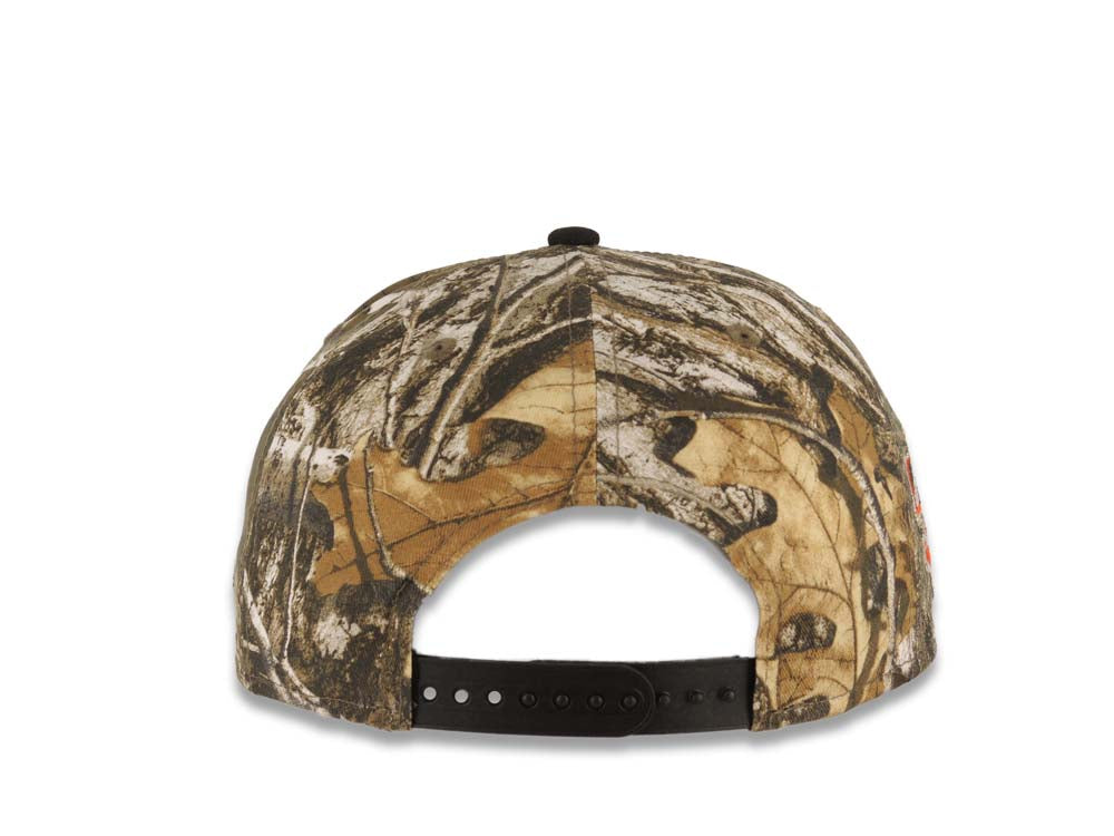 San Diego Padres New Era MLB 9FIFTY 950 Snapback Cap Hat Real Tree Edge Camo Crown Black Visor Glow White Orange Logo 50th Anniversary Side Patch