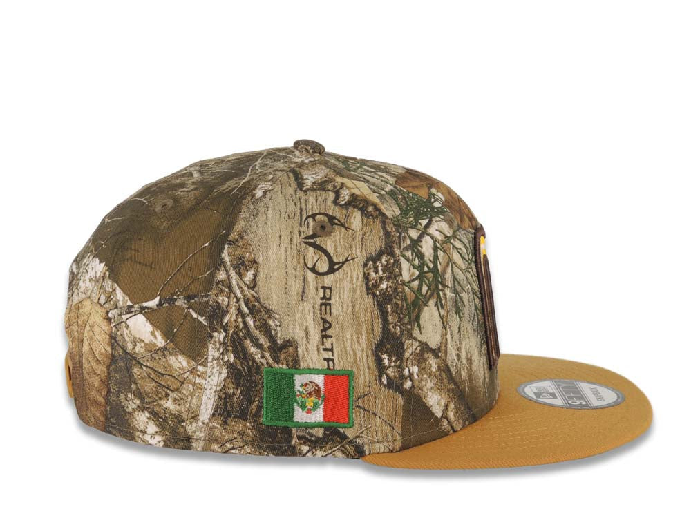 Mexico New Era WBC World Baseball Classic 9FIFTY 950 Snapback Cap Hat Real Tree Edge Camo Crown Tan Visor Yellow/Dark Brown/Cream Logo Gray UV