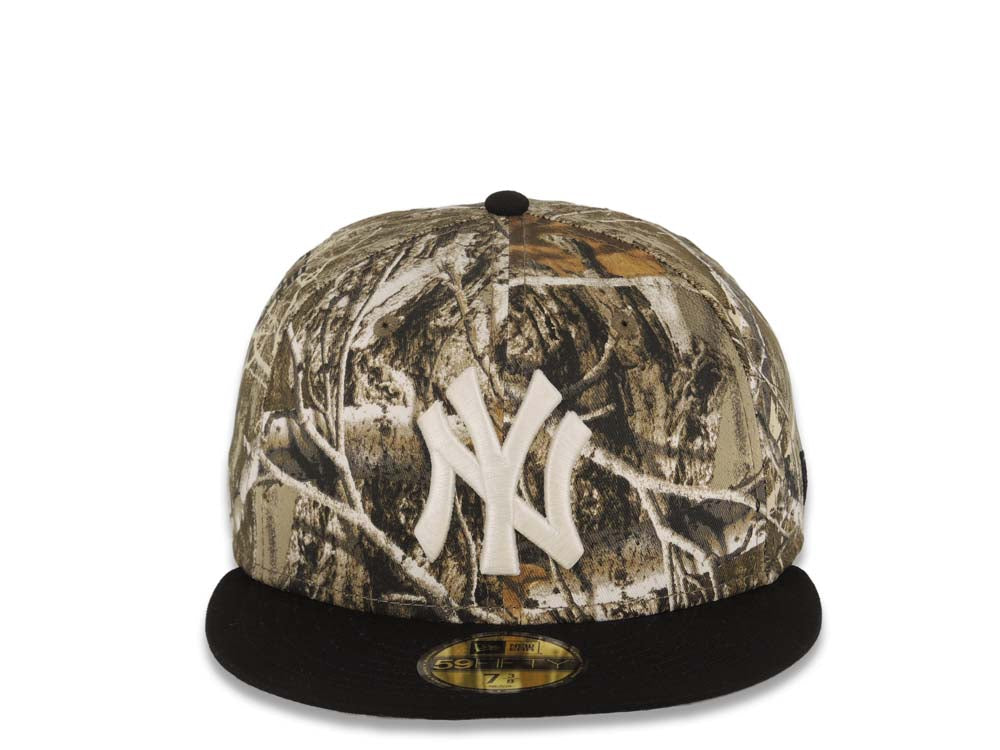 New York Yankees New Era MLB 59FIFTY 5950 Fitted Cap Hat Real Tree Edge Camo Crown Black Visor Glow White Logo Batterman Batty Side Patch Gray UV