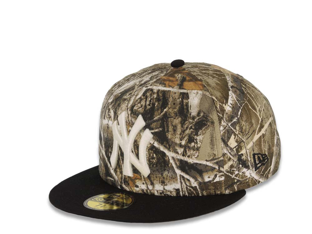 New York Yankees New Era MLB 59FIFTY 5950 Fitted Cap Hat Real Tree Edge Camo Crown Black Visor Glow White Logo Batterman Batty Side Patch Gray UV