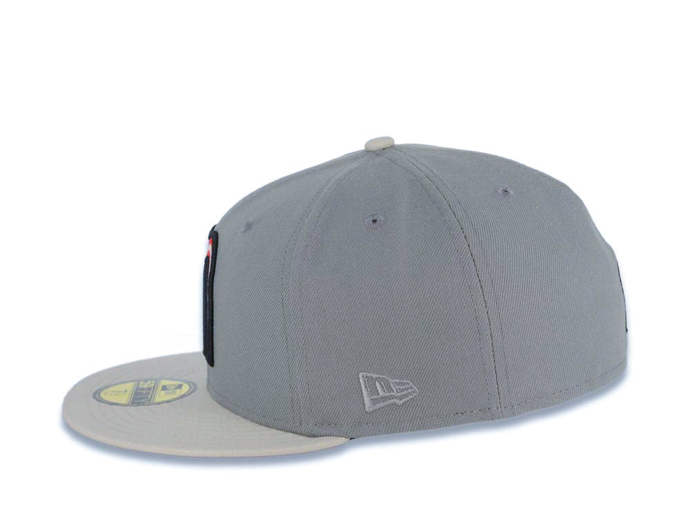 Mexico New Era 59FIFTY 5950 Fitted Cap Hat Gray Crown/Visor Red/Black/White Logo Mexico Flag Side Patch Red UV