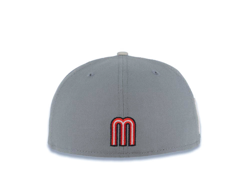 Mexico New Era 59FIFTY 5950 Fitted Cap Hat Gray Crown/Visor Red/Black/White Logo Mexico Flag Side Patch Red UV