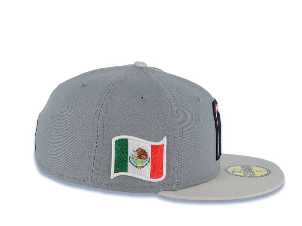 Mexico New Era 59FIFTY 5950 Fitted Cap Hat Gray Crown/Visor Red/Black/White Logo Mexico Flag Side Patch Red UV
