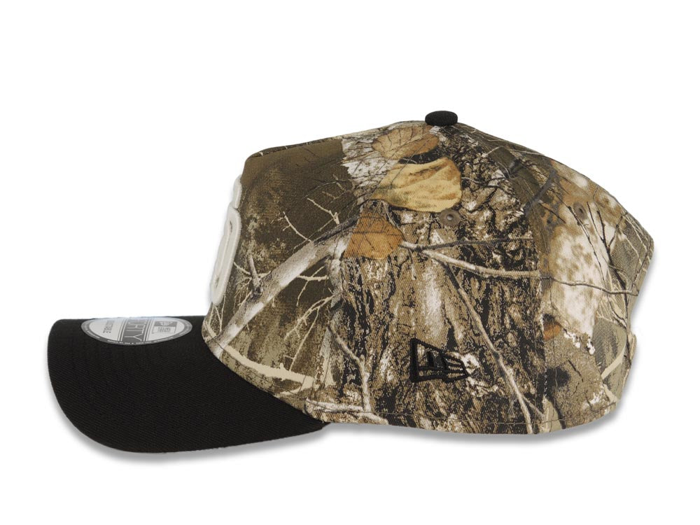 (Glow In The Dark) San Diego Padres New Era MLB 9FORTY 940 Adjustable A-Frame Cap Hat Real Tree Edge Camo Crown Black Visor Glow White Logo Side Batty