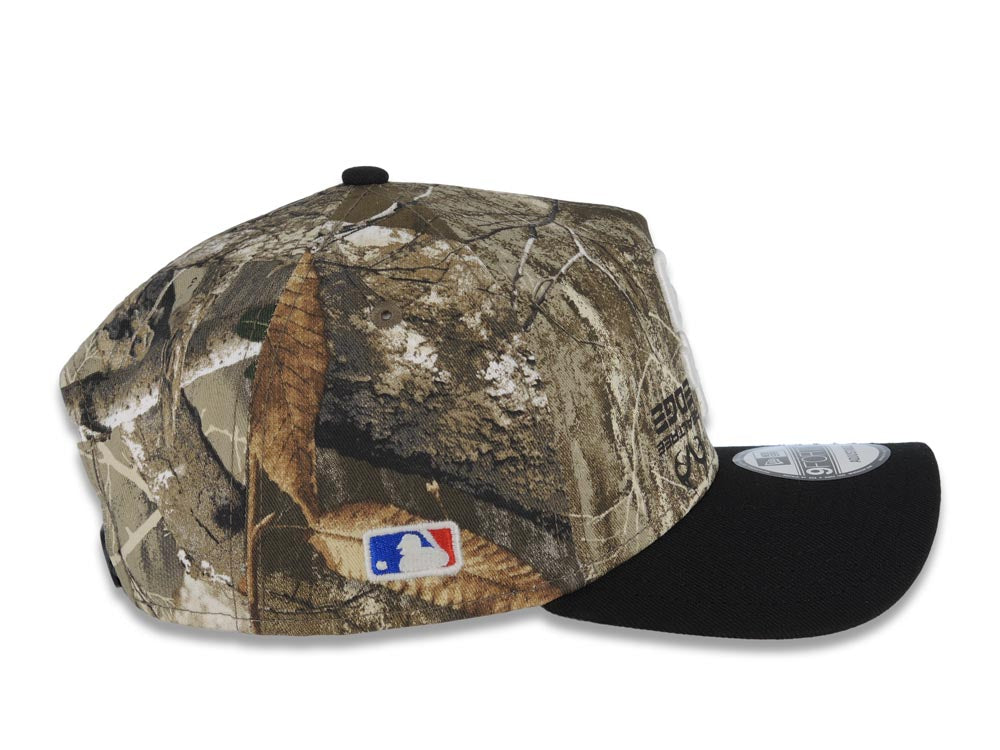 (Glow In The Dark) San Diego Padres New Era MLB 9FORTY 940 Adjustable A-Frame Cap Hat Real Tree Edge Camo Crown Black Visor Glow White Logo Side Batty