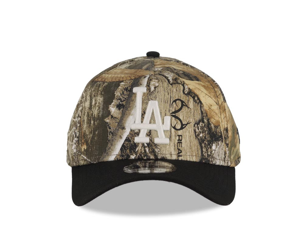 (Glow In The Dark) Los Angeles Dodgers New Era MLB 9FORTY 940 Adjustable A-Frame Cap Hat Real Tree Edge Camo Crown Black Visor White Logo Side Batty