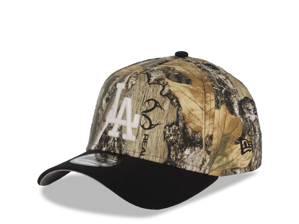 (Glow In The Dark) Los Angeles Dodgers New Era MLB 9FORTY 940 Adjustable A-Frame Cap Hat Real Tree Edge Camo Crown Black Visor White Logo Side Batty