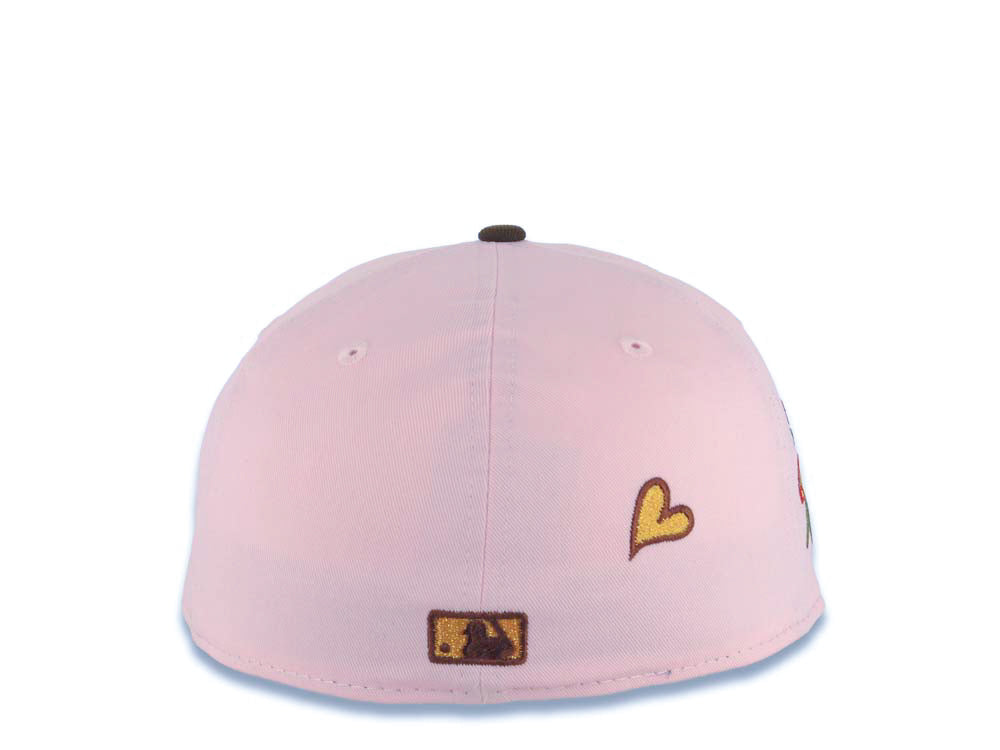 San Diego Padres New Era MLB 59FIFTY 5950 Fitted Cap Hat Pink Crown Brown Visor Metallic Gold/Brown Logo with Rose Side Patch Gray UV