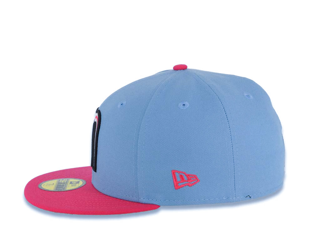Mexico New Era WBC World Baseball Classic 59FIFTY 5950 Fitted Cap Hat Sky Blue Crown Magenta Visor White/Black/Magenta Logo Mexico Flag Side Patch