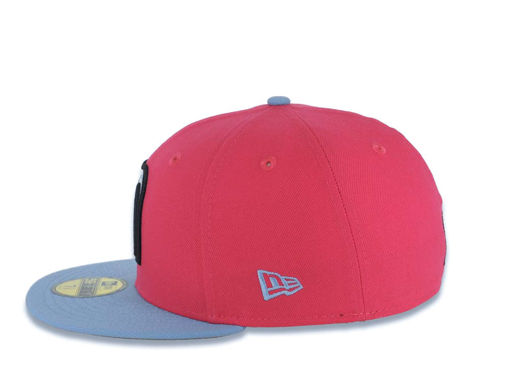 Mexico New Era 59FIFTY 5950 Fitted Cap Hat Magenta Crown Sky Blue Visor White/Black/Sky Blue Logo Mexico Flag Side Patch Gray UV