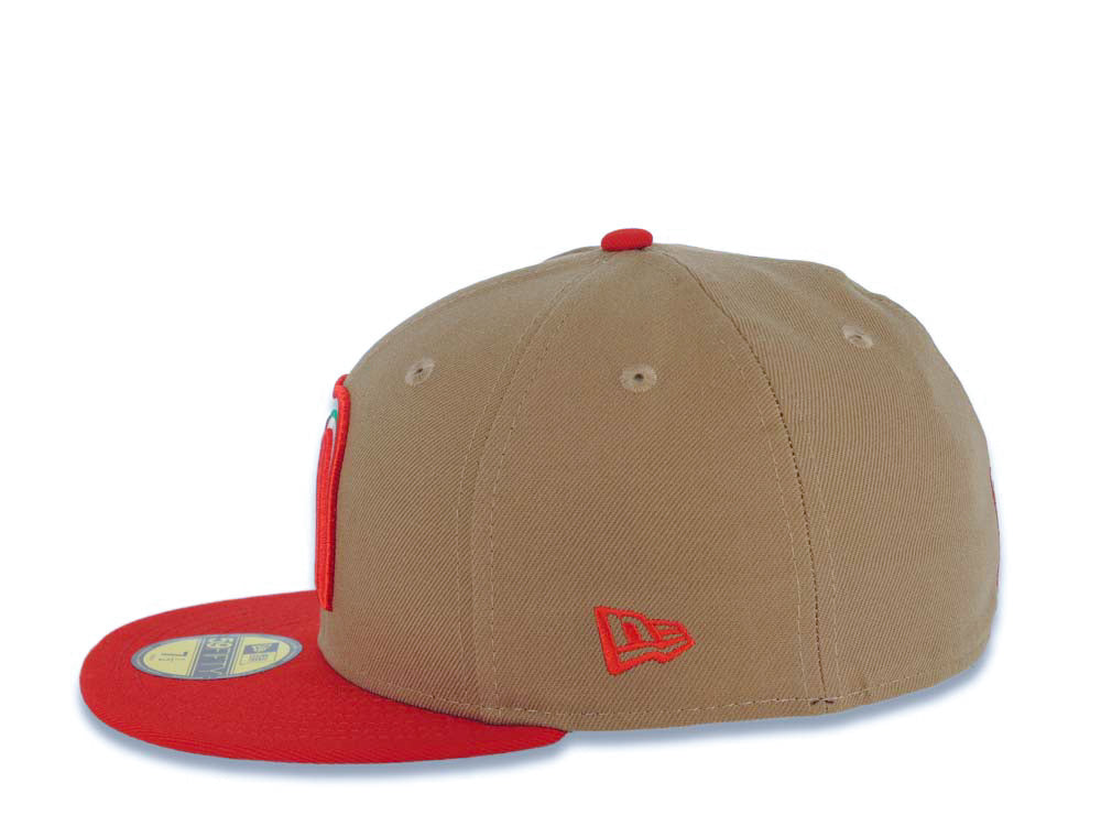 Mexico New Era WBC World Baseball Classic 59FIFTY 5950 Fitted Cap Hat Khaki Crown Red Visor White/Red/Green Logo Mexico Flag Side Patch Gray UV