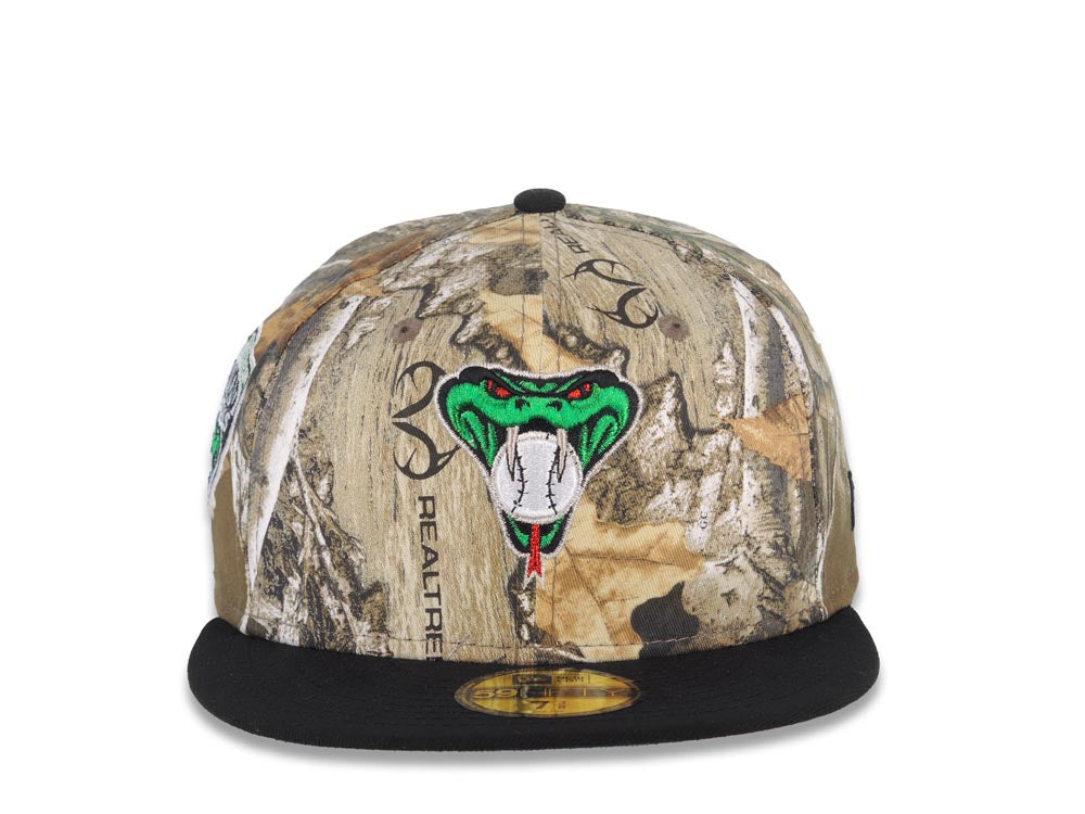 Arizona Diamondbacks New Era MLB 59FIFTY 5950 Fitted Cap Hat Real Tree Edge Camo Crown Black Visor Metallic Green/White Logo 1998 Inaugural Season Side Patch Gray UV