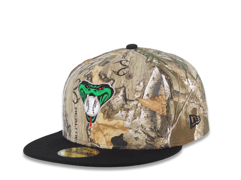Arizona Diamondbacks New Era MLB 59FIFTY 5950 Fitted Cap Hat Real Tree Edge Camo Crown Black Visor Metallic Green/White Logo 1998 Inaugural Season Side Patch Gray UV