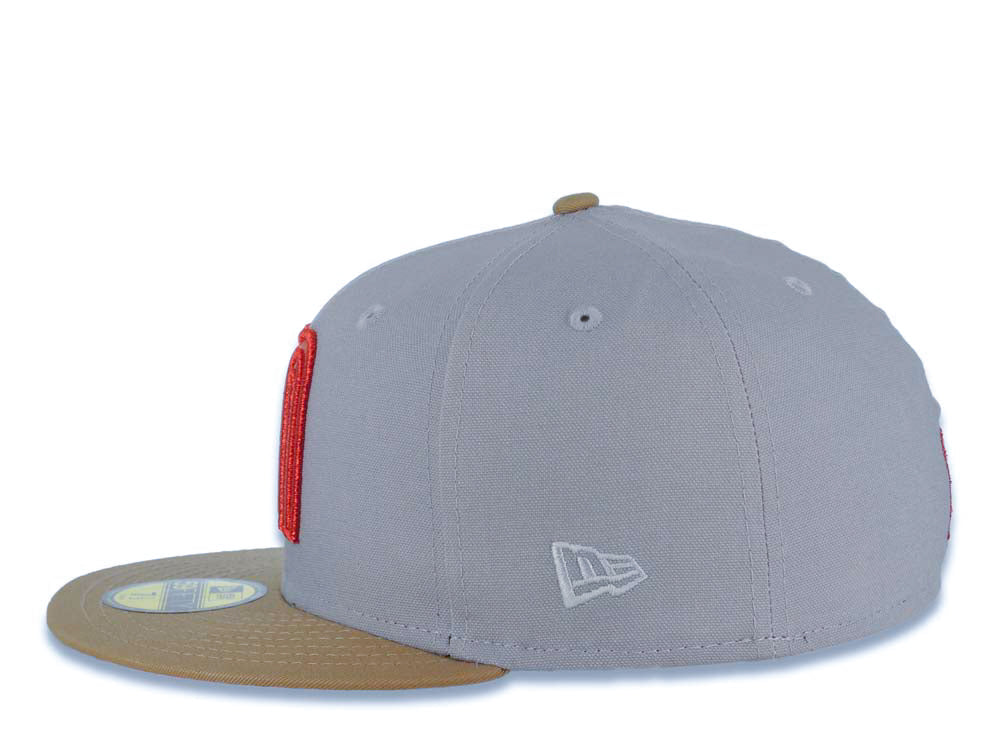 Mexico New Era WBC World Baseball Classic 59FIFTY 5950 Fitted Cap Hat Gray Crown Khaki Visor Metallic Red/Pink/White Gradient Logo Mexico Flag Side Patch