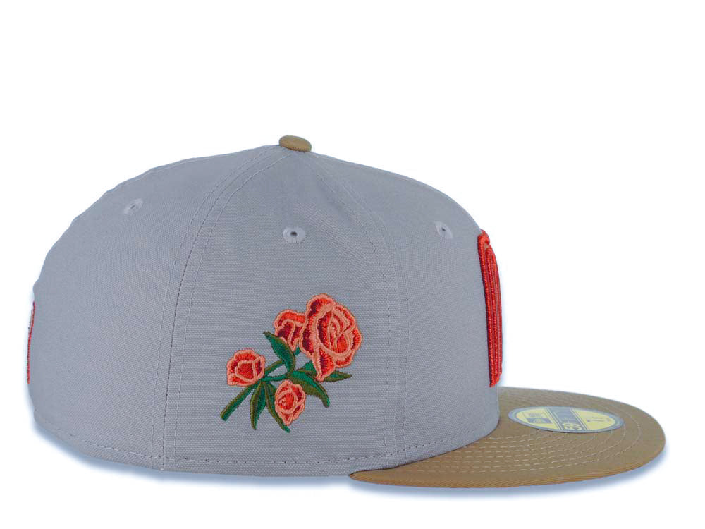 Mexico New Era WBC World Baseball Classic 59FIFTY 5950 Fitted Cap Hat Gray Crown Khaki Visor Metallic Red/Pink/White Gradient Logo Mexico Flag Side Patch