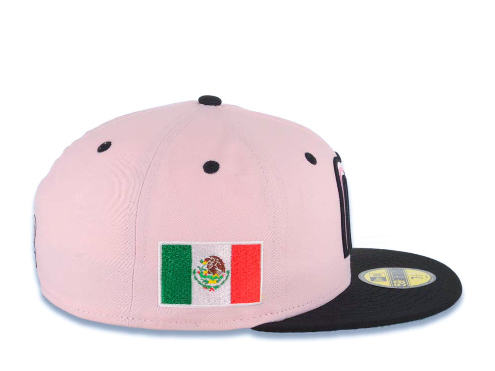 Mexico New Era WBC World Baseball Classic 59FIFTY 5950 Fitted Cap Hat Pink Crown Black Visor White/Dark Pink/Black Logo Mexico Flag Side Patch Green UV