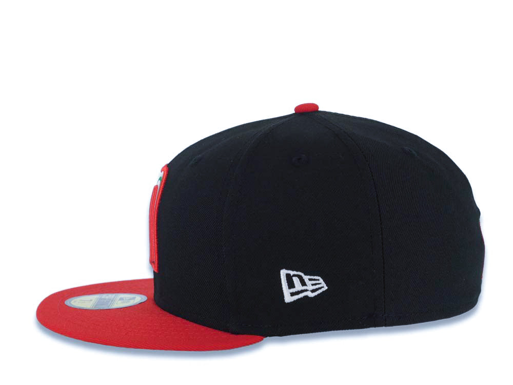Mexico New Era WBC World Baseball Classic 59FIFTY 5950 Fitted Cap Hat Black Crown Red Visor Red/White/Green Logo Mexico Flag Side Patch Green UV