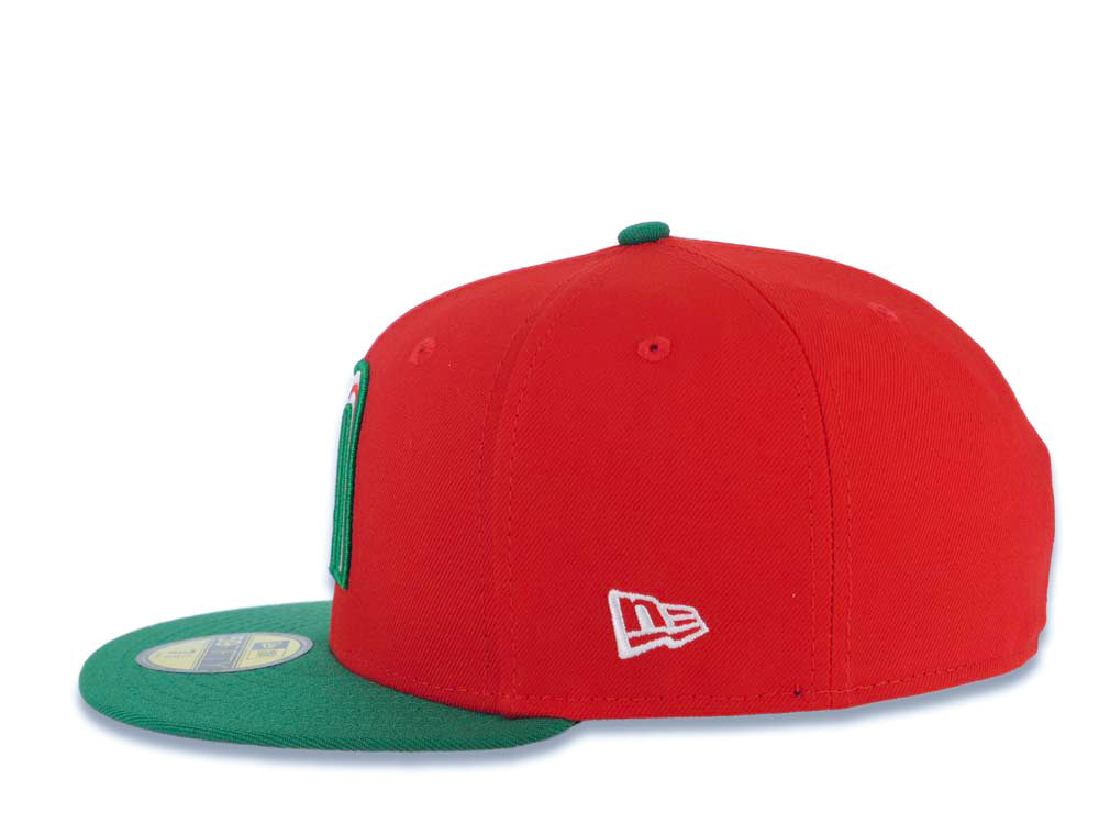 Mexico New Era WBC World Baseball Classic 59FIFTY 5950 Fitted Cap Hat Red Crown Green Visor White/Green/Red Logo Mexico Flag Side Patch Gray UV