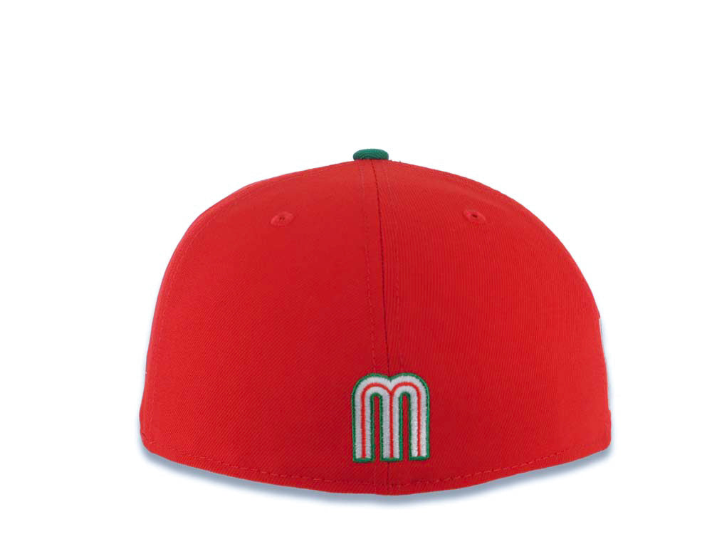Mexico New Era WBC World Baseball Classic 59FIFTY 5950 Fitted Cap Hat Red Crown Green Visor White/Green/Red Logo Mexico Flag Side Patch Gray UV