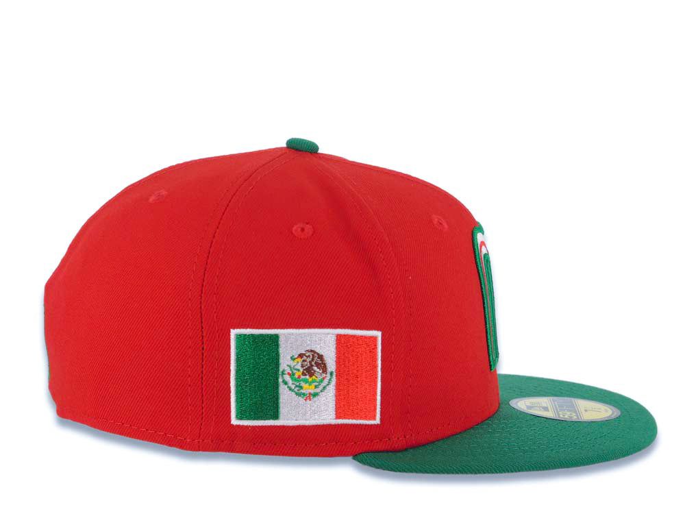 Mexico New Era WBC World Baseball Classic 59FIFTY 5950 Fitted Cap Hat Red Crown Green Visor White/Green/Red Logo Mexico Flag Side Patch Gray UV