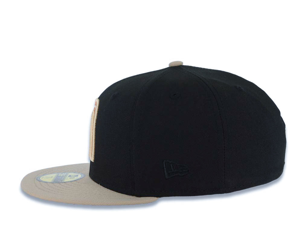 Mexico New Era WBC World Baseball Classic 59FIFTY 5950 Fitted Cap Hat Black Crown Khaki Visor Metallic Brown/Orange Logo Mexico Flag Side Patch