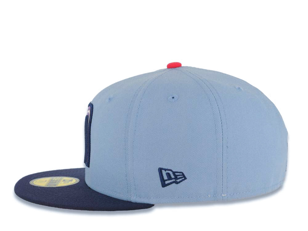 Mexico New Era WBC World Baseball Classic 59FIFTY 5950 Fitted Cap Hat Sky Blue Crown Navy Blue Visor Purple/White/Navy Logo Mexico Flag Side Patch
