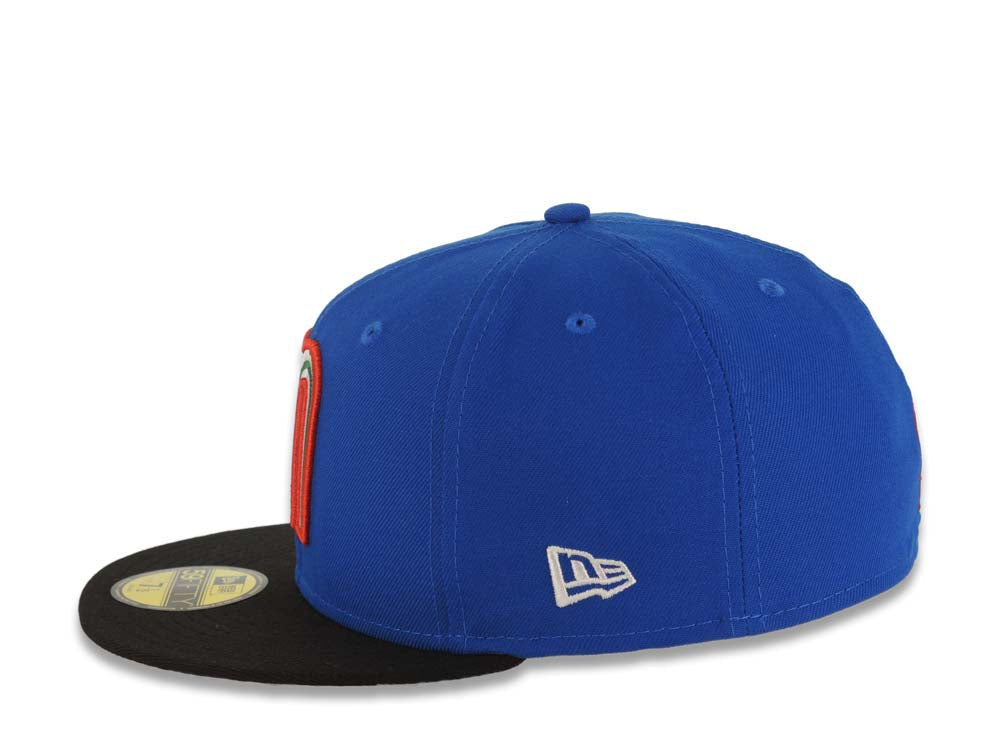 Mexico New Era WBC World Baseball Classic 59FIFTY 5950 Fitted Cap Hat Royal Blue Crown Black Visor Team Color Logo Mexico Flag Side Patch
