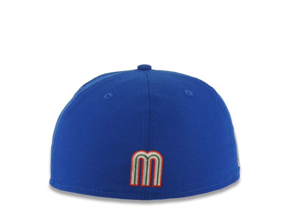 Mexico New Era WBC World Baseball Classic 59FIFTY 5950 Fitted Cap Hat Royal Blue Crown Black Visor Team Color Logo Mexico Flag Side Patch