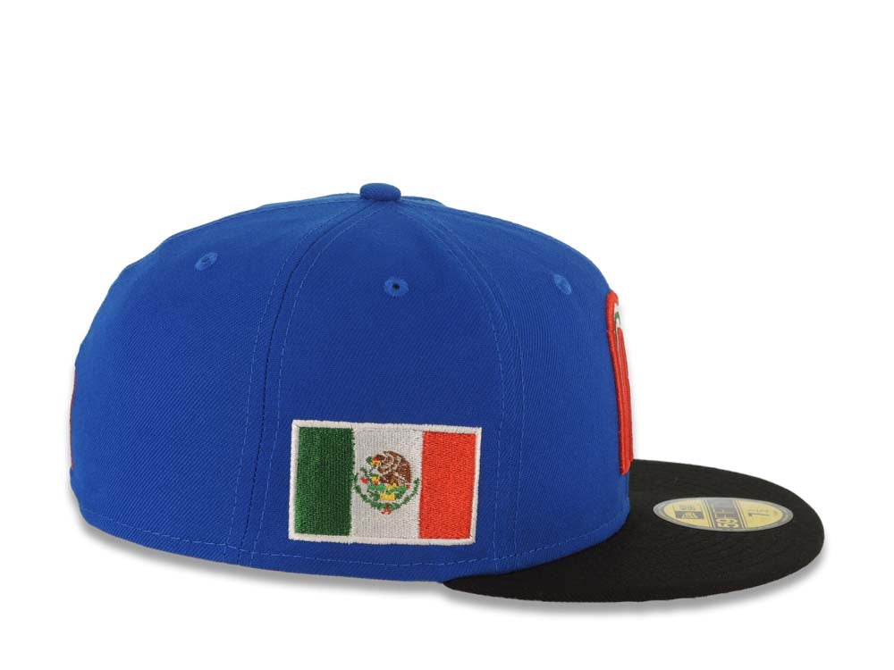 Mexico New Era WBC World Baseball Classic 59FIFTY 5950 Fitted Cap Hat Royal Blue Crown Black Visor Team Color Logo Mexico Flag Side Patch
