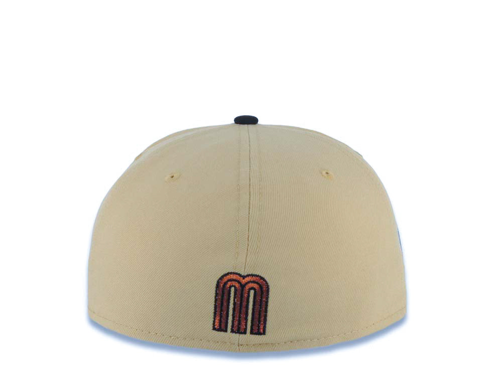 Mexico New Era WBC World Baseball Classic 59FIFTY 5950 Fitted Cap Hat Vegas Gold Crown Black Visor Metallic Brown/Black Logo Mexico Flag Side Patch Green UV