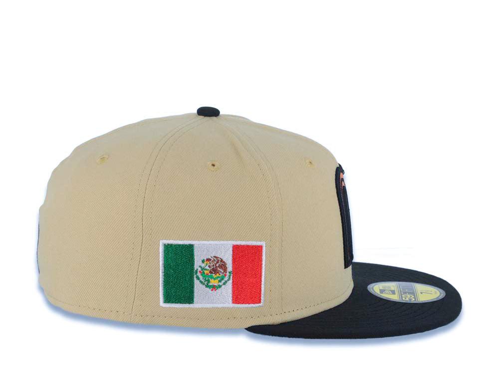 Mexico New Era WBC World Baseball Classic 59FIFTY 5950 Fitted Cap Hat Vegas Gold Crown Black Visor Metallic Brown/Black Logo Mexico Flag Side Patch Green UV