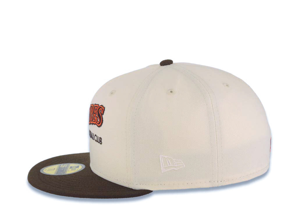 San Diego Padres New Era MLB 59FIFTY 5950 Fitted Cap Hat Cream Crown Brown Visor Brown/Orange Baseball Club Logo 40th Anniversary Side Patch Cream UV