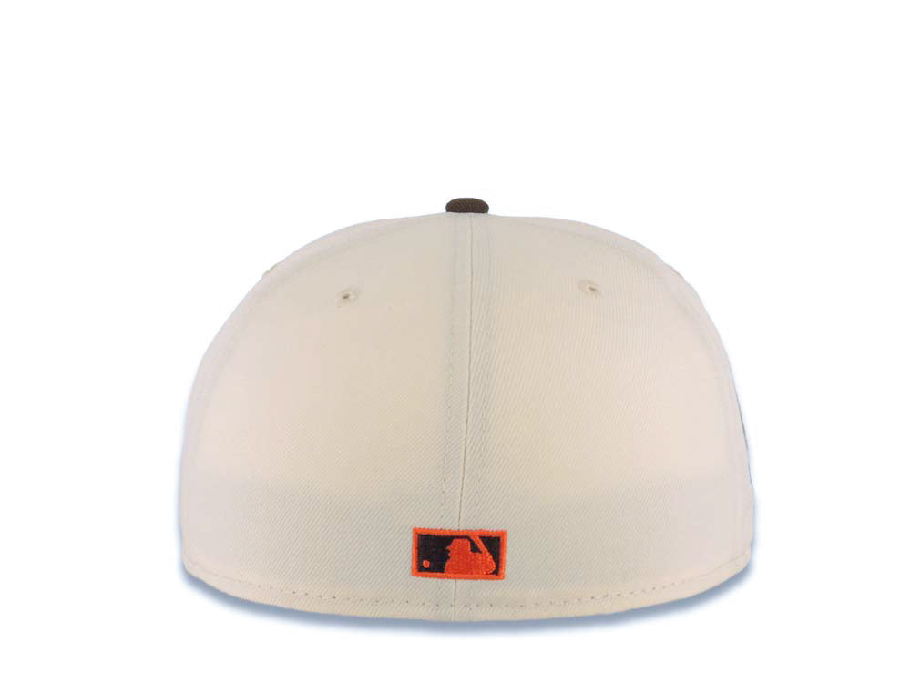 San Diego Padres New Era MLB 59FIFTY 5950 Fitted Cap Hat Cream Crown Brown Visor Brown/Orange Baseball Club Logo 40th Anniversary Side Patch Cream UV
