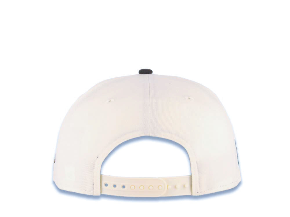 Mexico New Era 9FIFTY 950 Snapback Cap Hat Cream Crown Black Visor Metallic Gold/Black Logo Mexico Flag Side Patch Green UV Green UV