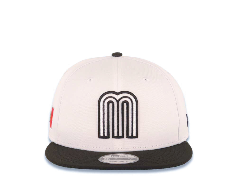 Mexico New Era 9FIFTY 950 Snapback Cap Hat White Crown Black Visor White/Black Logo Mexico Flag Side Patch Green UV