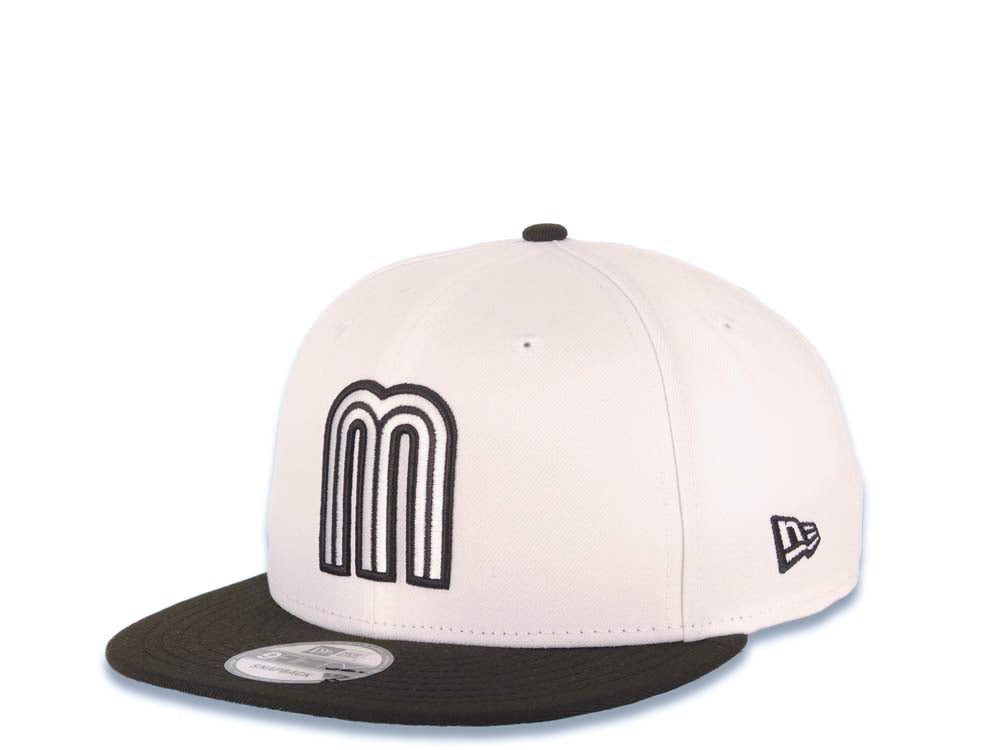 Mexico New Era 9FIFTY 950 Snapback Cap Hat White Crown Black Visor White/Black Logo Mexico Flag Side Patch Green UV