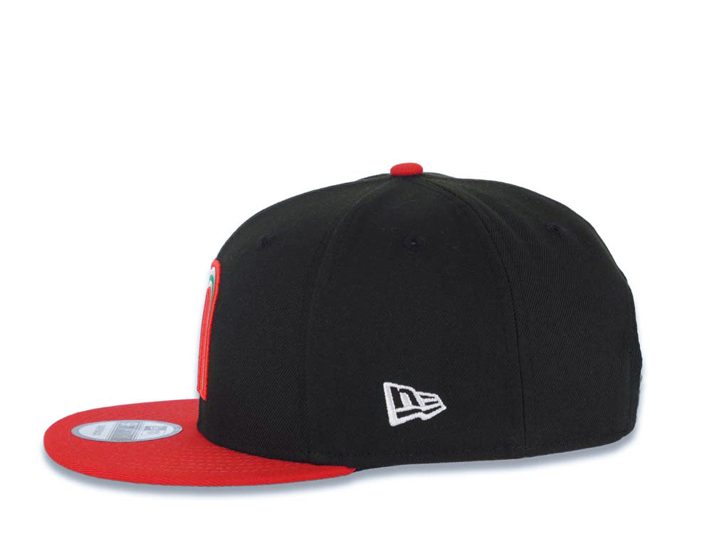 Mexico New Era 9FIFTY 950 Snapback Cap Hat Black Crown Red Visor Team Color Logo Mexico Flag Side Patch Green UV