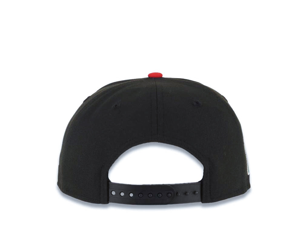 Mexico New Era 9FIFTY 950 Snapback Cap Hat Black Crown Red Visor Team Color Logo Mexico Flag Side Patch Green UV
